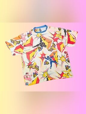 Handmade, Upcycled Vintage 1990's Power Rangers Bedsheet T-Shirt Oversized XL